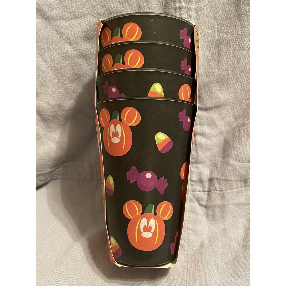 NEW Set of 4 Disney Mickey Mouse Halloween Pumpkin & Candy Designed Bamboo Cups‎